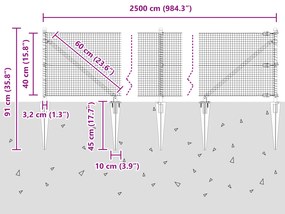 Cerca de Arame Soldado com 13 Postes de Espeto Verde 0.4x25 m Aço