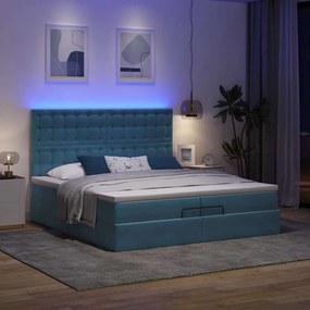 Cama otomana com colchões/LEDs 200x200 cm veludo azul-escuro
