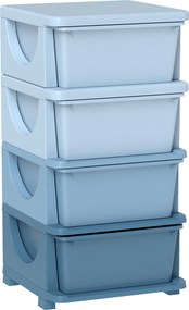 HOMCOM Organizador de Brinquedos com 4 Gavetas Torre de Arrumação para Crianças +3 Anos Cantos Arredondados e Pegas 37x37x76 cm Azul | Aosom Portugal