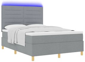 Cama Box com Colchão &amp; LED Cinza Claro 140x200 cm Tecido