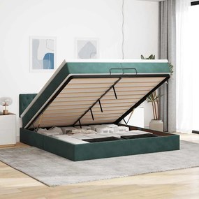 vidaXL Estrutura de cama otomana com colchão 200x200 cm verde escuro