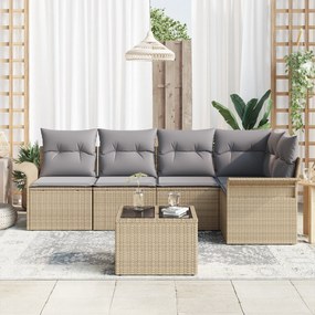 Conjunto de Sofá de Jardim de 6 Peças com Almofadas de Rattan Preto vi