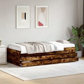 Sofá-cama com gavetas sem colchão 100x200 cm carvalho fumado