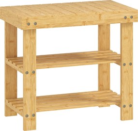 HOMCOM Banco Sapateira de Bambu Organizador de Sapatos com 2 Prateleiras para 4 Pares de Sapatos 50x28x45 cm Madeira | Aosom Portugal