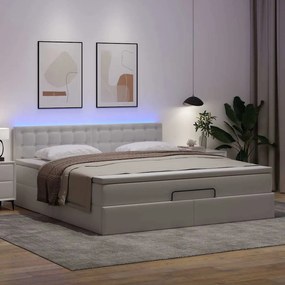 Cama otomana com colchões &amp; LEDs 180x200 cm couro artificial
