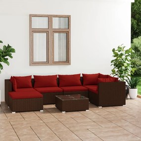 vidaXL 7 pcs conjunto lounge jardim c/ almofadões vime PE castanho