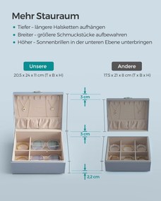 Caixa para joias de 2 níveis com pega 20,5 x 24 x 11 cm – Ideia para presente azul nevoeiro