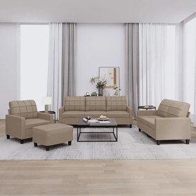 4 pcs conjunto sofás c/ almofadões couro artif. cor cappuccino