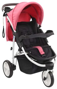 Carrinho de bebé com três rodas rosa e preto
