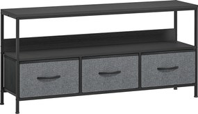 HOMCOM Móvel Porta-TV de 140 cm com Gavetas Dobráveis em Tecido e Prateleira em Metal e MDF, 120x29x56 cm, Preto | Aosom Portugal