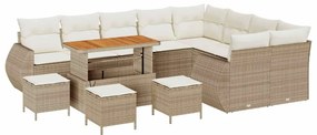 Conjunto de Sofá de Jardim de 13 Peças com Almofadas Bege em Rattan Si