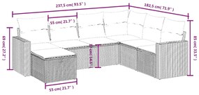 7 pcs conjunto de sofás p/ jardim c/ almofadões vime PE preto