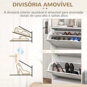 Sapateira Moderna com 2 Gavetas Rebatíveis e Prateleias Ajustáveis para 16 Pares de Sapatos Sapateira Compacta  81,5x25x83 cm Branco