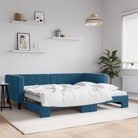 vidaXL Sofá-cama com gavetão 90x200 cm veludo azul