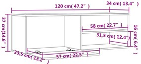 Móvel de TV 120x34x37 cm derivados de madeira cinzento sonoma