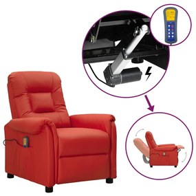 vidaXL Poltrona massagens elevatória couro artificial vermelho tinto