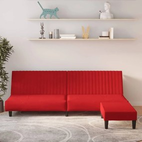 vidaXL Sofá-cama de 2 lugares com apoio de pés veludo vermelho tinto