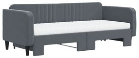 Sofá-cama c/ gavetão e colchões 90x200cm veludo cinzento-escuro