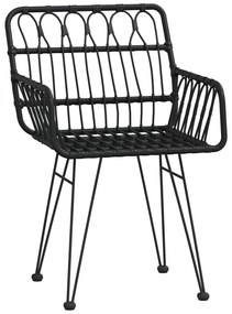 7 pcs conjunto de jantar para jardim vime PE preto