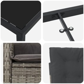 Conjunto de Jantar de Jardim de 3 Peças com Almofadas Cinza Rattan Ver