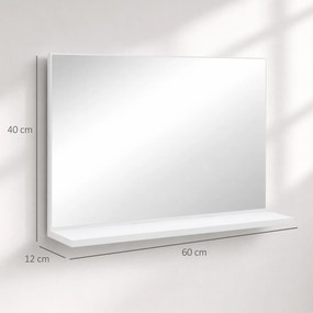 Espelho de Casa de Banho de Parede com Prateleira Aberta Estilo Moderno para Hall e Corredor 60x12x40 cm Branco