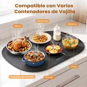 Tapete Aquecedor de Alimentos Dobrável, 59 x 40 cm, 3 Níveis de Temperatura, Cinzento