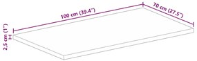 Tampo de mesa retangular 100x70x2,5 cm mangueira áspera maciça