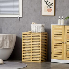 Cesto de roupa suja em bambu com saco de tecido removível e tampa - 44 x 37 x 62,5 cm