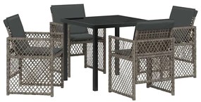 Conjunto de Jantar de Jardim vidaXL 5 Peças com Almofadas Cinza Vime