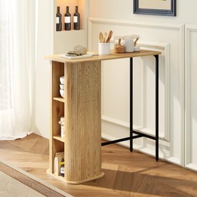 Mesa alta para refeições em pé 112 x 50 x 106 cm, mesa de bar com 3 prateleiras de arrumação e pés em metal, madeira natural