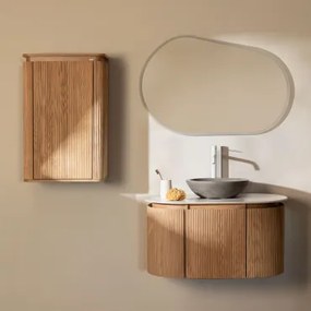 Conjunto De Móvel De Casa De Banho Em Madeira Carsone Madeira Natural & Madeira Natural & Cimento Cinzento Redondo Ø40 Cm Tarsis & Oval - Sklum