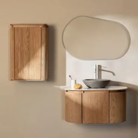 Conjunto De Móvel De Casa De Banho Suspenso 90x50 Cm Em Madeira Carsone Madeira Natural & Madeira Natural & Cimento Cinzento Redondo Ø40 Cm - Sklum