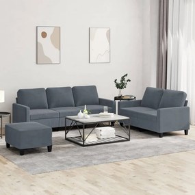 3201527 vidaXL 3 pcs conjunto de sofás com almofadões veludo cinzento-escuro