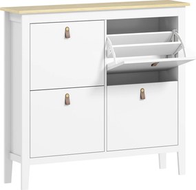 HOMCOM Móvel Sapateira para Entrada com 4 Gavetas Prateleiras Ajustáveis e Puxadores em PU para 20 Pares 105x24x95,5 cm Branco | Aosom Portugal