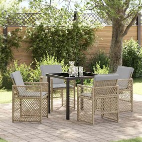 vidaXL Conjunto de Jantar de Jardim com 5 Peças e Almofadas em Rattan Sintético Bege.