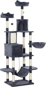 Arranhador para gatos de 206 cm, torre de brincadeiras para gatos em pelúcia com vários níveis, ideal para 1 a 3 gatos, 60 x 50 x 206 cm, cinzento esc