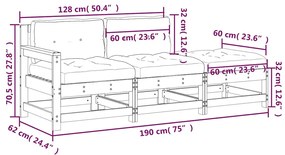 3 pcs conjunto lounge de jardim c/ almofadões madeira maciça