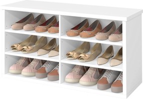 Banco arrumação para sapatos com banco 29,5 x 100 x 50 cm, compartimentos ajustáveis, 6 prateleiras Branco