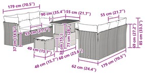 Conjunto de Sofás de Jardim vidaXL de 9 Peças com Almofadas Cinza Poli