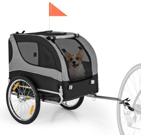 Reboque de bicicleta para animais de estimação com rodas Capacidade 40 kg Transportador de 2 portas para cães médios 60,5 x 135 x 95 cm Cinza