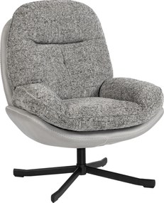 HOMCOM Poltrona Giratória Moderna com Base Cruzada Estofada em Chenille e Couro PU Assento Largo Duplo Pernas de Aço 78x95x99 cm Cinza | Aosom Portugal