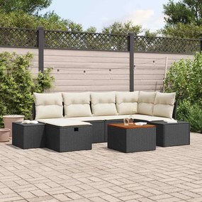 vidaXL Conjunto de Sofá de Jardim de 7 Peças com Almofadas Preto Polirattan