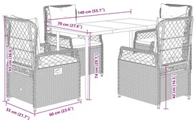 5 pcs conjunto jantar p/ jardim c/ almofadões vime PE castanho
