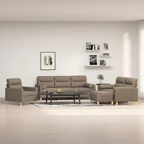 vidaXL 4 pcs conjunto de sofás c/ almofadões tecido cinza-acastanhado