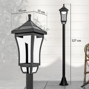 Candeeiro Solar de Jardim Candeeiro com Painel Solar Liga e Desliga Automaticamente para Exterior Pátio 15x15x127 cm Preto