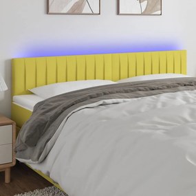 vidaXL Cabeceira de cama c/ luzes LED tecido 160x5x78/88 cm verde