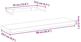Prateleiras flutuantes 2 pcs 90x23,5x4 cm derivados de madeira