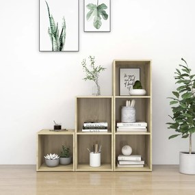 3 pcs conjunto de móveis de TV contraplacado carvalho sonoma