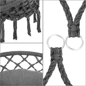 Cadeira suspensa 80x60x140cm redonda com almofadas antracite