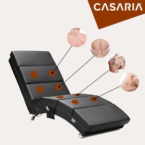 Espreguiçadeira London em couro sintético preto com função de massagem e aquecimento 186x55x89 cm Preta